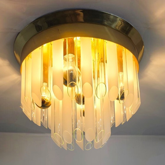 Image 1 of Kalmar Franken ceiling lamp, 1960s, mid-century glass with brass