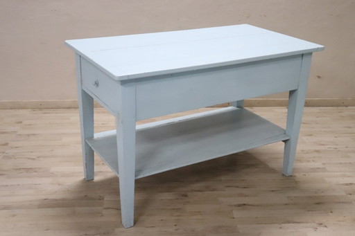 Table de cuisine ou de travail en sapin laqué bleu, Italie, fin du XIXe siècle
