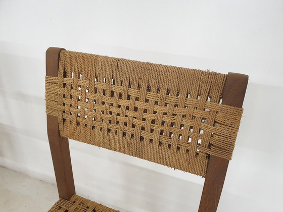Image 1 of Vintage rotan en houten kruk, Frankrijk, jaren 60