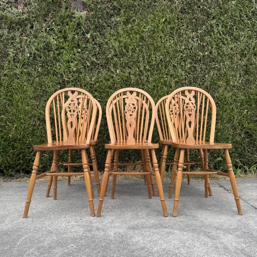 Set van 6 vintage houten stoelen