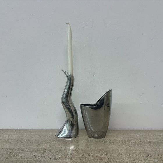 Image 1 of Set di 2 candelieri e vasi Anatomi Anna Efverlund IKEA in alluminio, 1970