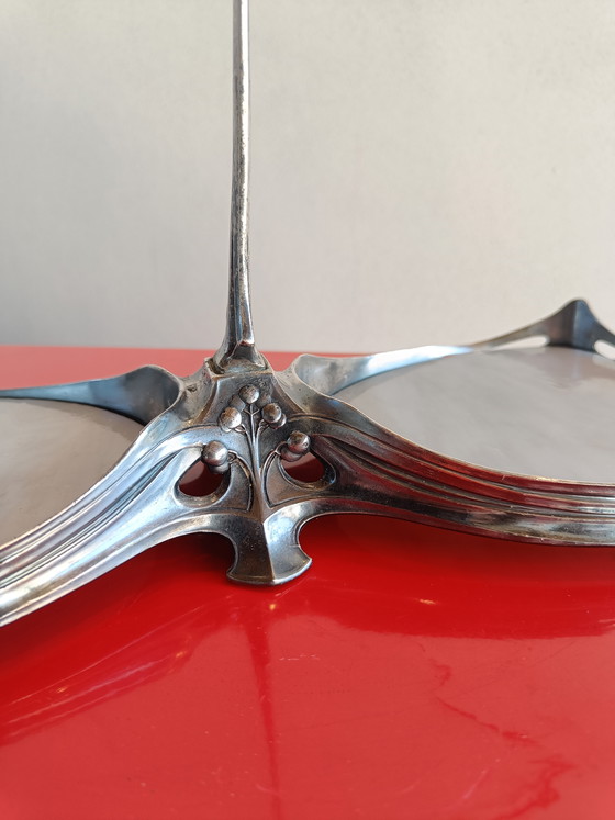 Image 1 of Soporte de servicio Art Nouveau chapado en plata con incrustaciones de piedra, principios del siglo XX.