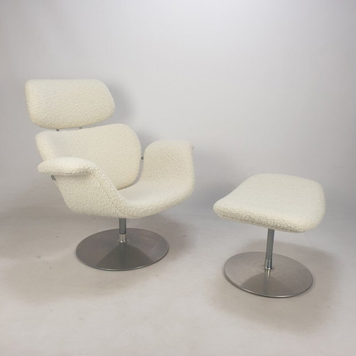 Vintage Tulip fauteuil en voetenbank van Pierre Paulin voor Artifort, jaren 1980