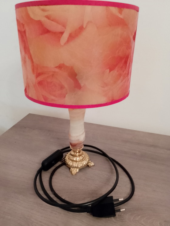 Image 1 of Vintage lamp van brons, onyx en glasvezel, volledig gerestaureerd.