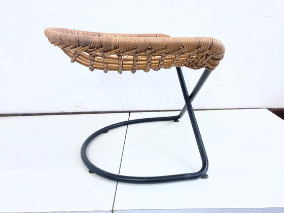 Image 1 of 2 armchairs with stool in rattan 60s design