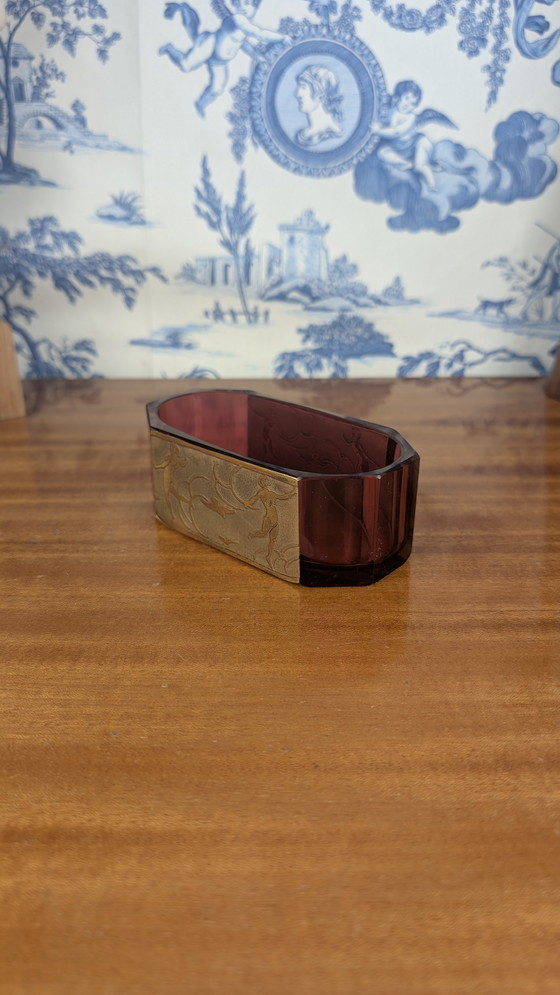 Image 1 of Moser Karlsbad Art Deco Enamelled Crystal Amethyst and Gold Mini Planter