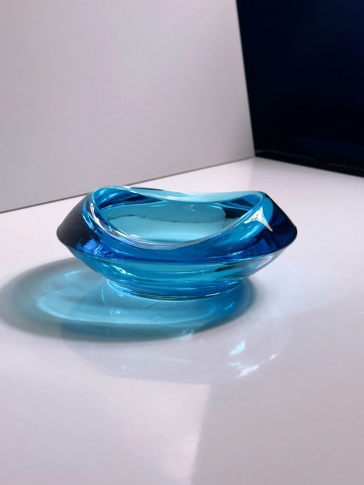 Posacenere vintage boemo Rudolf Jurnikl Sklo Union ciotola in vetro azzurro CZ anni '60-'70