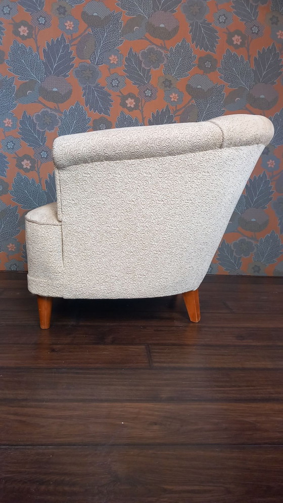 Danish shell armchair 1950s, Textile, Wood, Beige (photo 3 of 7)