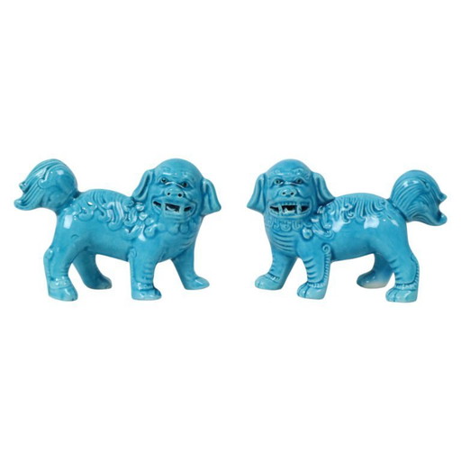 Pair of Blue Foo Dog Figurines