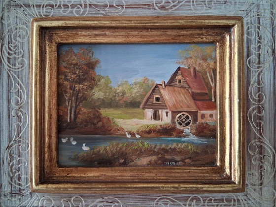 Image 1 of ORIGINAL Ölgemälde auf Karton inkl. Rahmen | Bauernhaus/Landschaft | Signiert