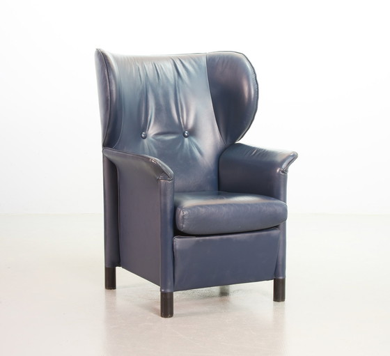 Image 1 of Wittmann Petrol Blue Soft Leather Wing Chair Designed, Model Aura by Paolo Piva. Autriche, années 1980.