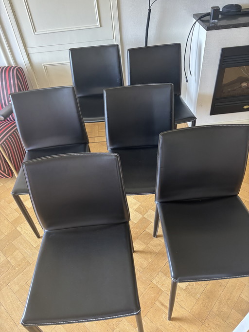 6 modern black leather dining room chairs