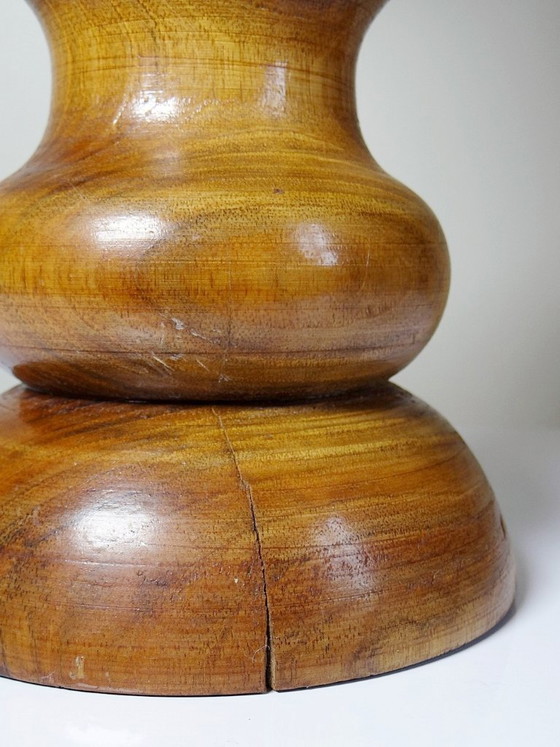 Image 1 of Imposante lampe style scandinave vintage designe bois tourné sculpté avec anneau