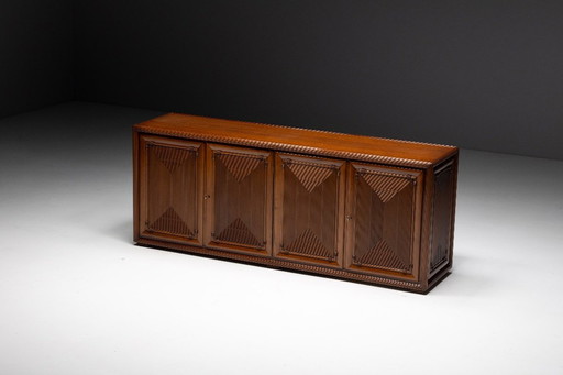 Architectural Modernist Sideboard, France, Mid-20th Century