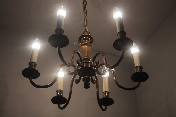 Image 1 of Vintage kroonluchter met zes armen, jaren 1970.