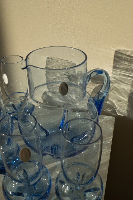 Image 1 of Vintage blue crystal glass set + carafe
