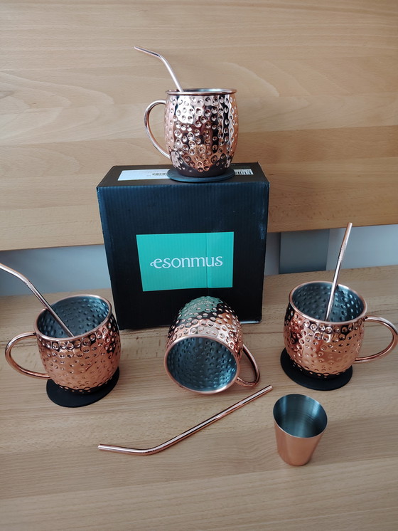 Image 1 of Juego de tazas de cobre Esonmus Moscow Mule, sin usar, con su embalaje original.