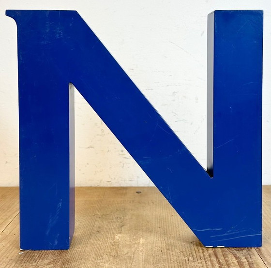 Image 1 of Vintage Blue Iron Facade Letter N, 1970s