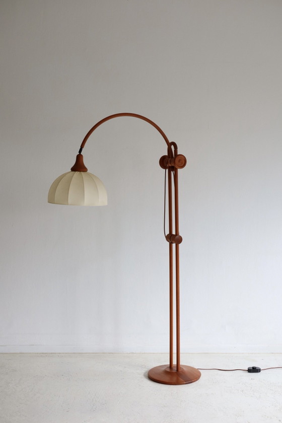 Lampadaire Vintage Domus, réglable en hauteur – Bois, Textile (photo 4 of 9)