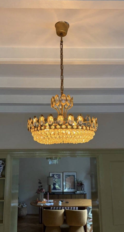 PALWA crystal Chandelier | Hollywood Regency style | Handmade | Gilded brass | (West) Germany | 1960s-1970s