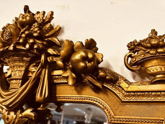 Antique English golden barock mirror mirror with large ornament, Wood, Barok (photo 12 of 15)