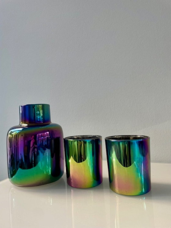 Image 1 of Conjunto de jarrón multicolor y 2 candelabros – efecto arcoíris