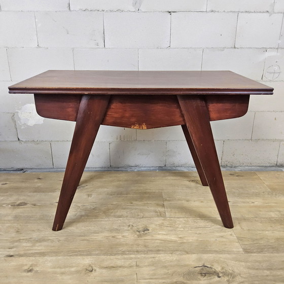 Image 1 of Vintage naaikastje van teakhout  / bijzettafel met klep 60s / naaitafeltje mid century 