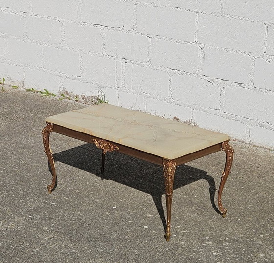 Image 1 of French WHITE Onyx Marble Brass Coffee Table - Style Louis XV 60s
