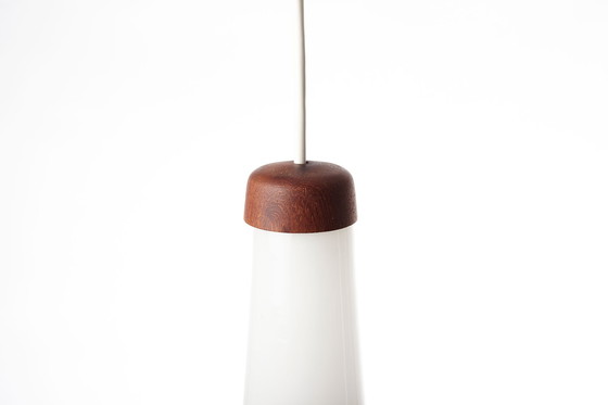 Image 1 of Glass And Teak Pendant Light, Denmark 1960’S.