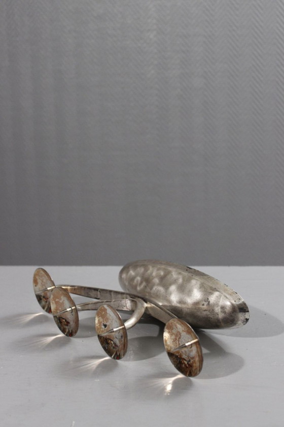 Image 1 of WMF Ikora - zilverkleurige metalen kroonluchter met 4 lampen, modernistisch ontwerp, jaren 1950