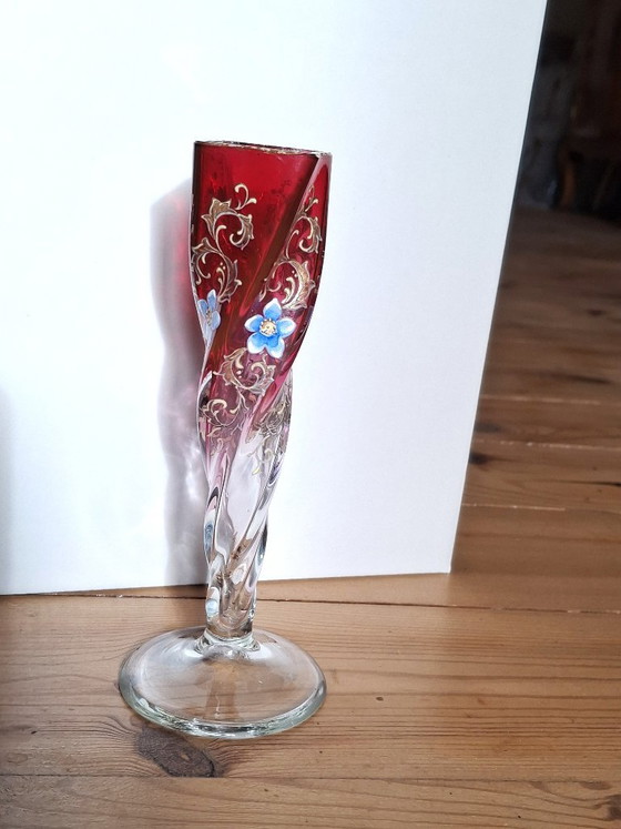 Murano tre fuocchi glass soliflore Vase, hand-painted, 16 cm high, Red (photo 4 of 10)