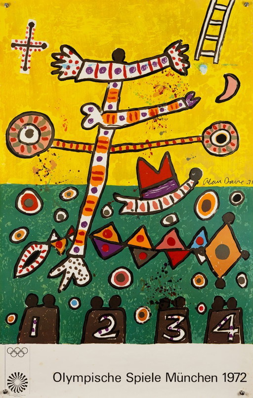 Olympische Spiele München 1972 Originele Vintage Olympische Poster van Alan Davie – Modern – 101x64 cm – Paper