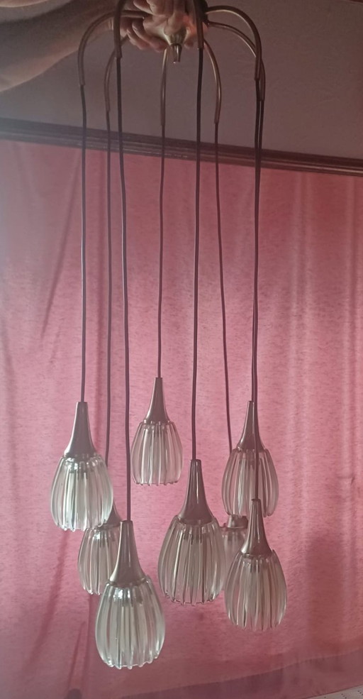 Lámpara colgante vintage en cascada de Gaetano Sciolari (1,20 m) – 8 luces, década de 1970