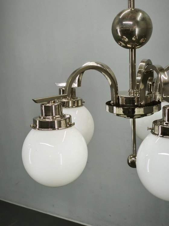 Image 1 of Art Deco Five-Light Chrome Chandelier, Czechoslovakia, 1930s