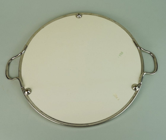 Image 1 of art nouveau art déco CAKE PLATTER cake plate ceramic and metal plum decor