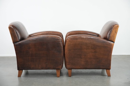 2x Sillón vintage de piel de oveja