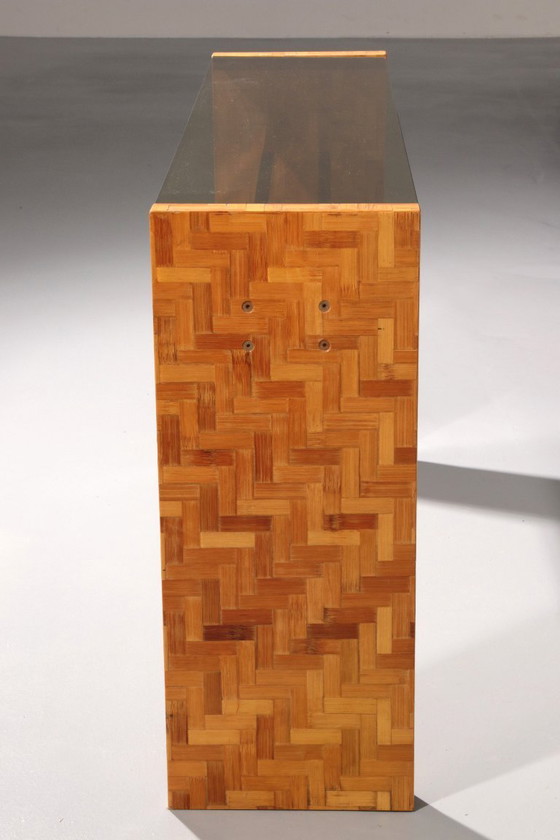 Image 1 of Max Papiri Braided Banana Wood & Smoked Glass Side Table – A Sculptural Modern Classic