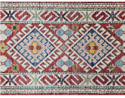 Handgeknoopt oosters wol Kazak tapijt loper Koraal Mint 64x205cm