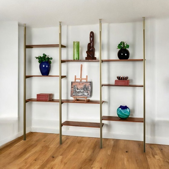 Image 1 of Tension Pole Free Standing Rose Gold Aluminum Omni Wall Unit by George Nelson