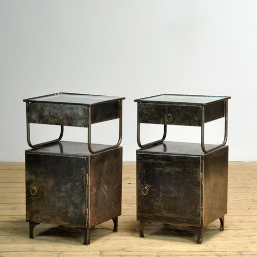 Set ijzeren nachtkastjes, jaren 1950