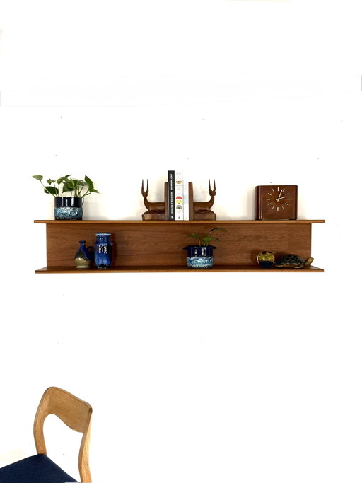 Vintage XL teakhouten wandplank, Wilhelm Renz ‘60
