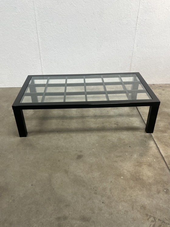 Image 1 of Tavolino da caffè vintage nero lucido con piano in vetro, stile giapponese, anni '80