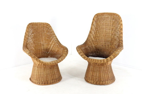 Image 1 of Set van 2 vintage rattan rotan stoelen fauteuils met kussentje