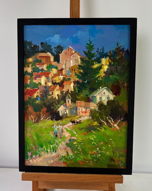 Original Oil Painting Summer City Landscape Streets that hide stories and dreams