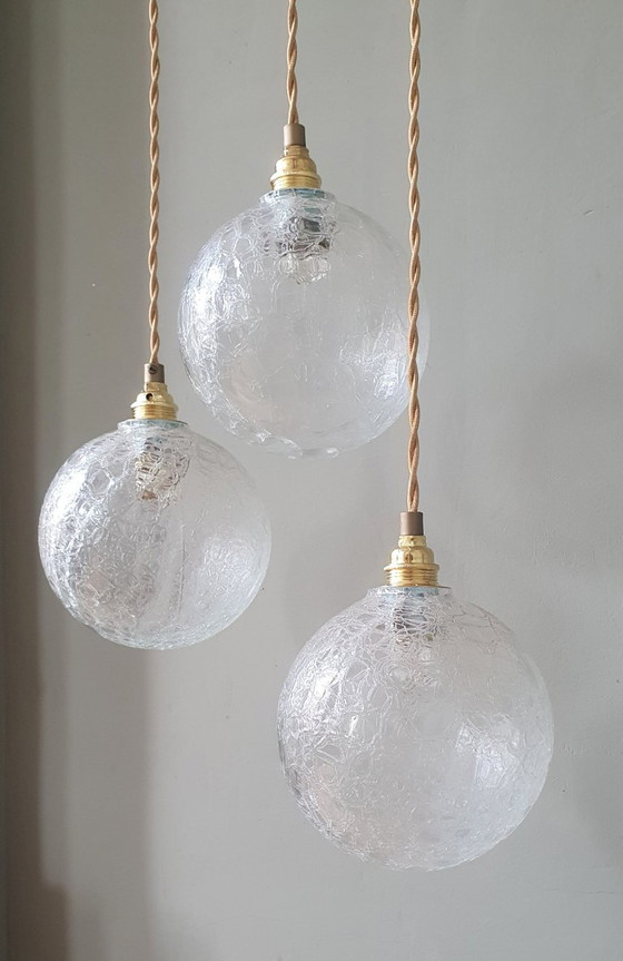 Set (3) Vintage Crackle Glass Sfera / Lampade a sospensione - Midcentury – Metal (photo 17 of 21)