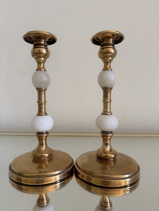 Gold-plated alabaster candlesticks 60s
