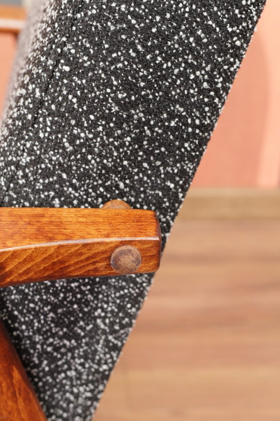 Image 1 of Poltrona vintage design scandinavo rivestimento in tessuto granola bianco e nero