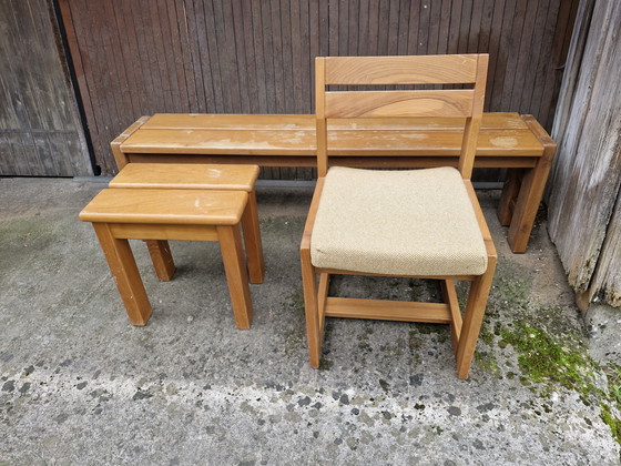 Image 1 of MAISON REGAIN 3-teiliges Massivholz-Ulmen-Set, 1970er/80er Jahre
