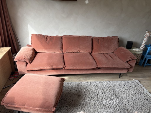 HKliving Retro-4-Sitzer-Sofa + Hocker in Royal Magnolia Samt