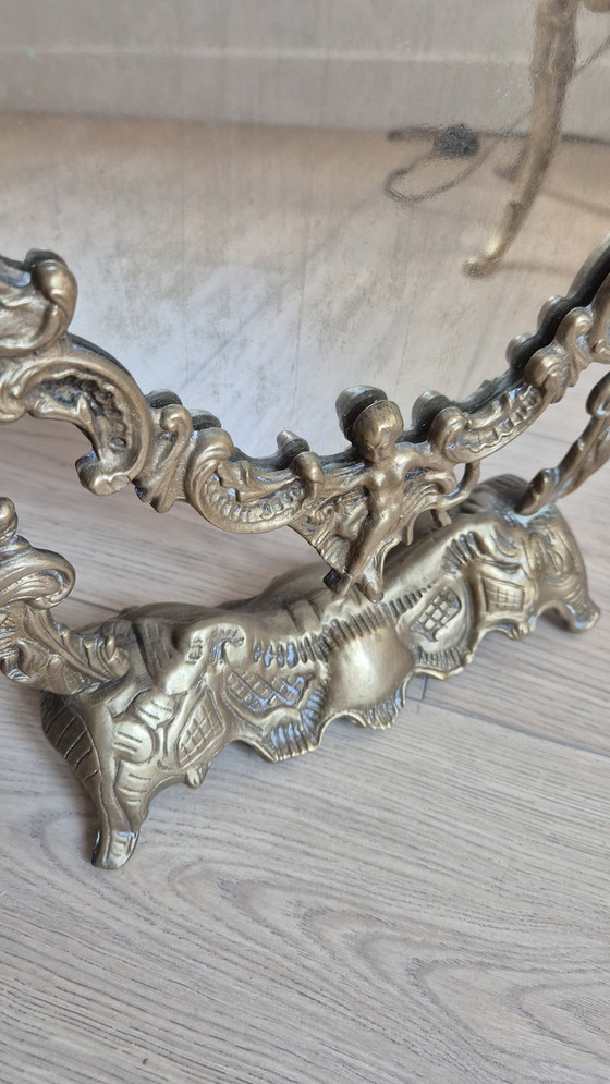 Image 1 of Antique French bronze vanity table mirror — Rococo style — cherubs & shell — late 19th / early 20th century